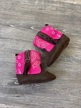 3/$10💕 Pink & Brown Toddler Cowboy Booties - Soft Slip-On Baby Boots